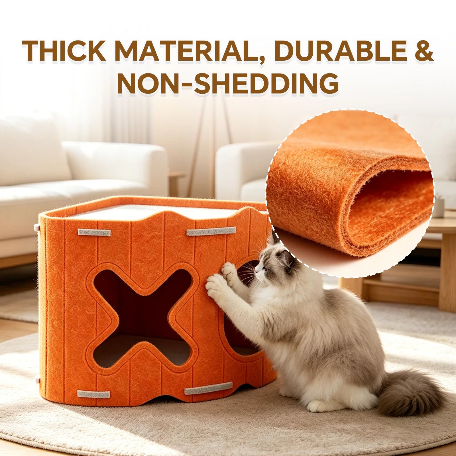 Modular Stackable Felt Cat House Detachable Cat Cave, Free Combination Indoor Pet Hideout Box, Sturdy Felt Cat Shelter for Multi-Cat Family