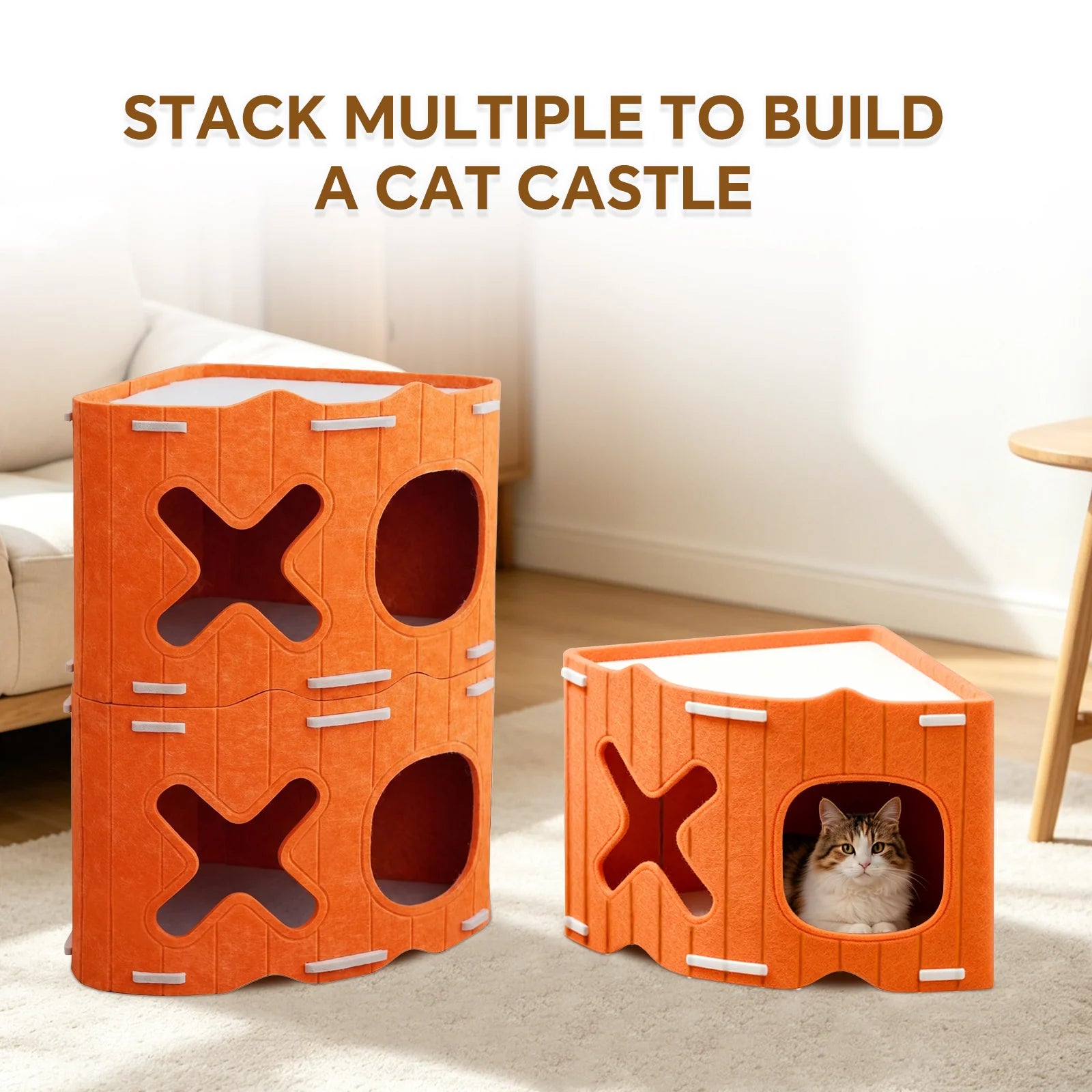 Modular Stackable Felt Cat House Detachable Cat Cave, Free Combination Indoor Pet Hideout Box, Sturdy Felt Cat Shelter for Multi-Cat Family