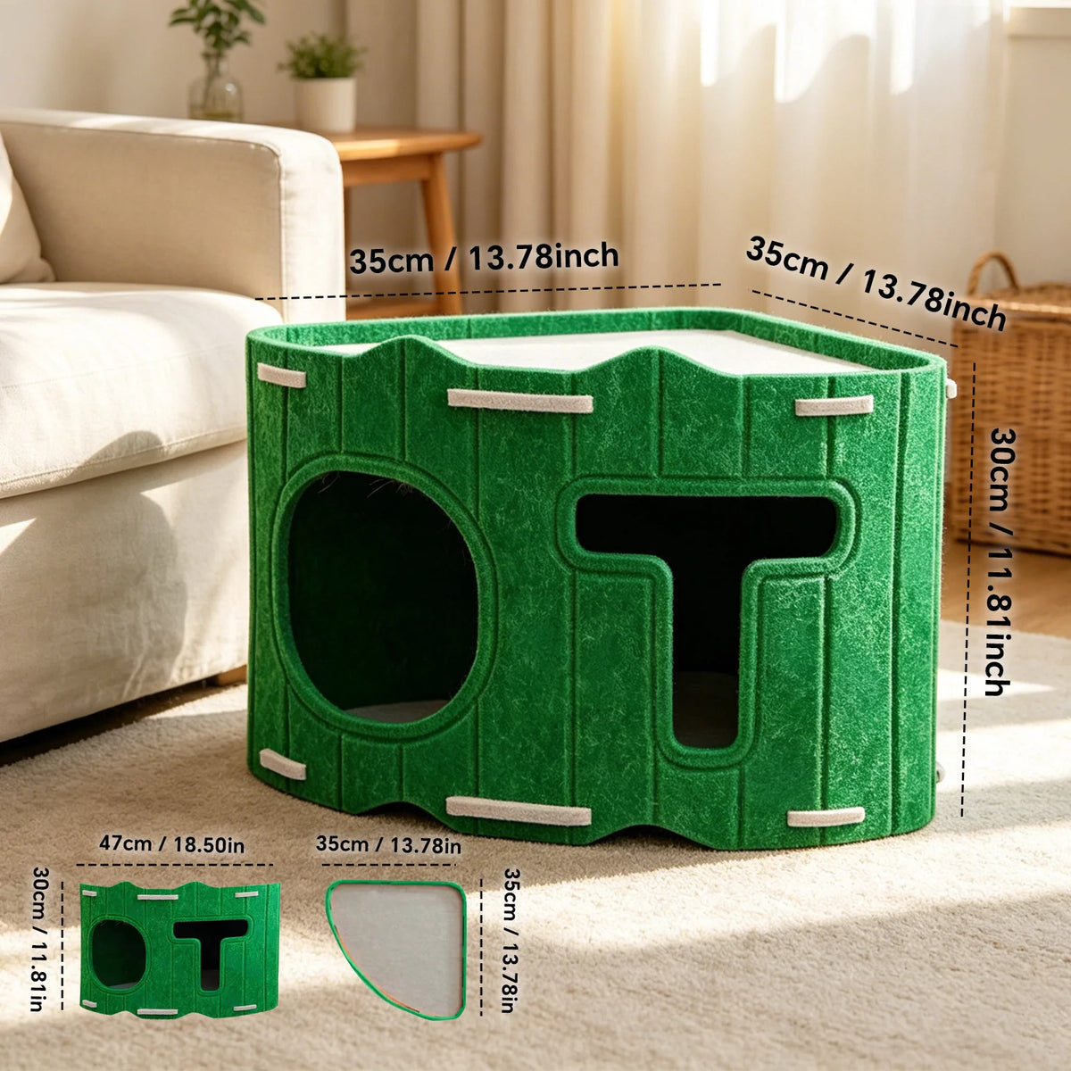 Modular Stackable Felt Cat House Detachable Cat Cave, Free Combination Indoor Pet Hideout Box, Sturdy Felt Cat Shelter for Multi-Cat Family